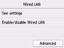 Wired LAN screen